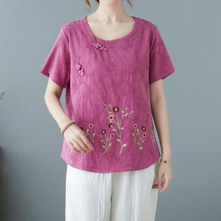Broderi T-shirt För Kvinnor Med Rund Hals T-shirt