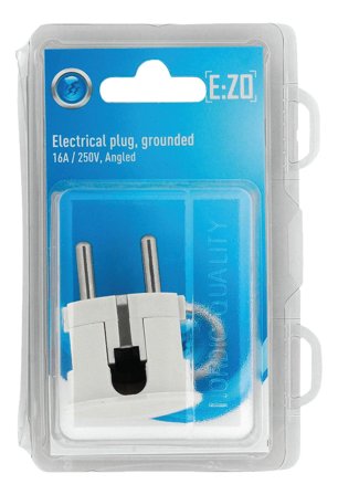 Nordic Quality E: ZO Angled Grounded Plug, angled with cord socket on the side, for