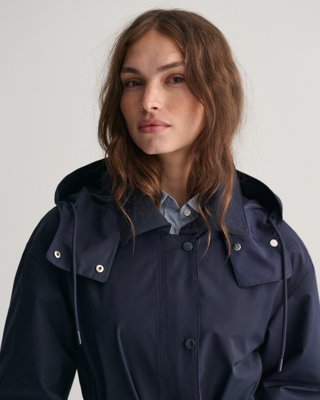 GANT - Lang vindjakke med hette til dame evening blue