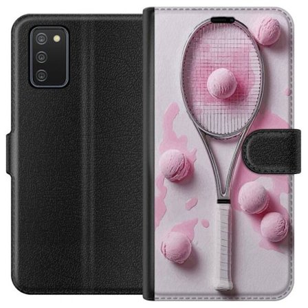 Kompatibelt Lommeboketui til Samsung Samsung Galaxy A02s Rosa glasskuler og tennisracket i et kreativt, stille bilde med leken popfølelse og moderne