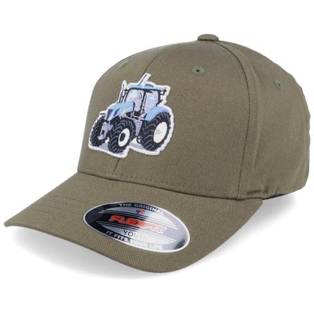 Kiddo Cap - Kids Blue Tractor Olive Flexfit Flexfit Green Cap - @ Hatstore