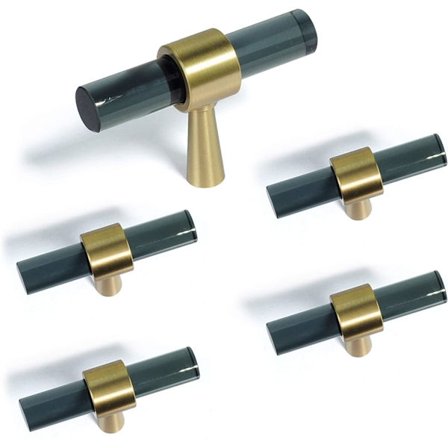 Sett med 5 messing glass-skap knotter T-bar håndtak kommode skuff