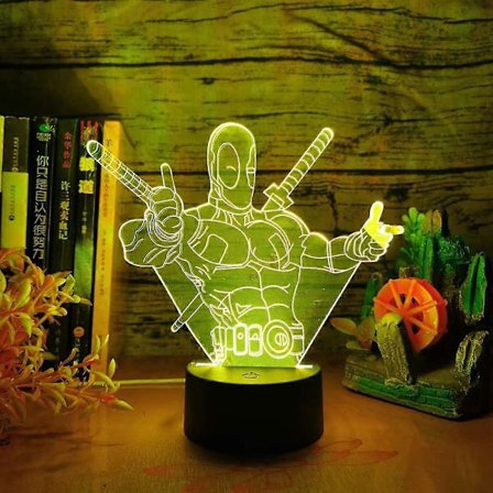 SBSG Deadpool 3D Nattlampa Marvel Cool Hero Flerfärgad Svart Bas 7 Färger USB Touch & Fjärrkontroll Bordlampa