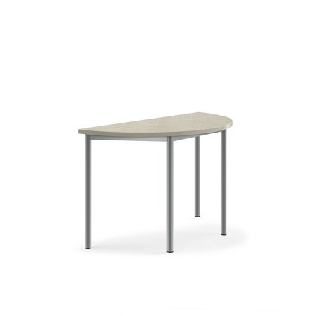 Tisch SONITUS, halbrund, 1200x600x720 mm, Linoleum hellgrau, alugrau
