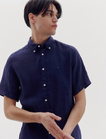 Tommy Hilfiger Pigment Dyed Linen Rf Shirt S/S - Navy - XL