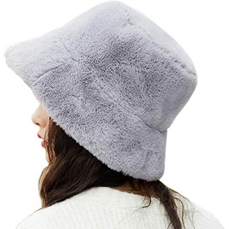 Elegant dame bucket hat, blød imiteret pels, tyk bred skygge, dejlig varm vinterhat til piger