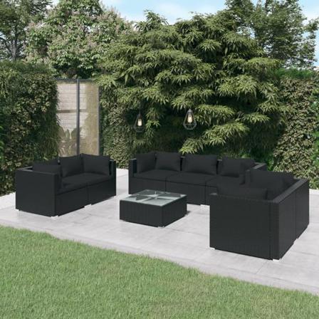 Vidaxl Loungegrupp För Trädgården Med Dynor 8 Delar Konstrotting Svart