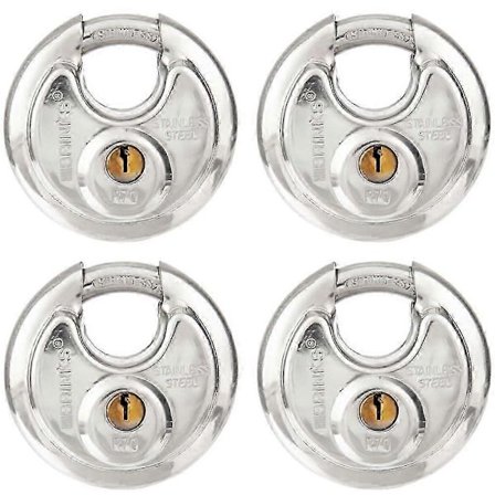 BRINKS 70mm Diskus Hänglås 4-pack - Liklås Krom Säkerhetslås för Skjul & Garage [DB]