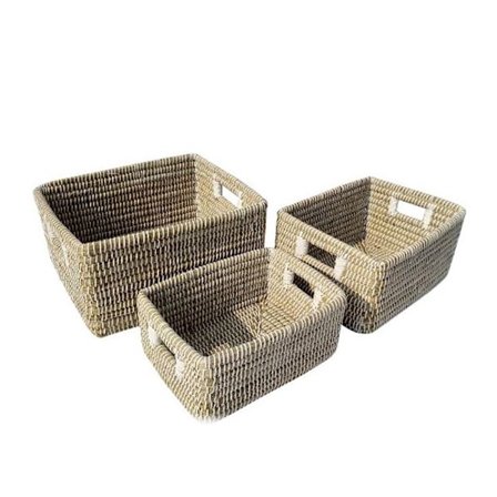 Kurvesæt 3-delt Kansgrass, Naturhvid, 45x35x30 cm