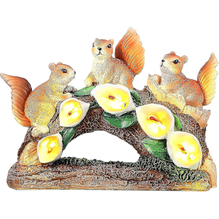 Havefigur af Egern til Haven Sød Dyrefigur med Solcelledrevet LED Vandafvisende Havepynt