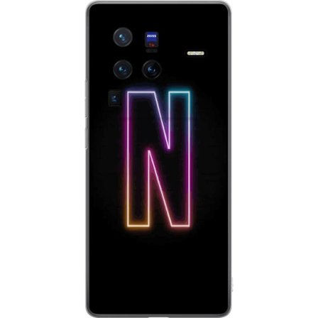 Kompatibel Mobilcover til vivo vivo X80 Pro Minimalistisk neonbogstav N i farveskiftende lys mod sort baggrund