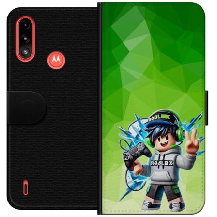 Kompatibelt Lommeboketui til Motorola Moto E7 Power Roblox-inspirert gamerfigur med headset, håndkontroll og energiske effekter mot grønn bakgrunn