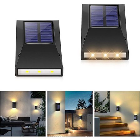 Solar Lights Outdoor Garden, 2st Led Outdoor Wall Light IP65 Vattentät upp och ner Solar Lights för grindar, staket, väggar, trädgård