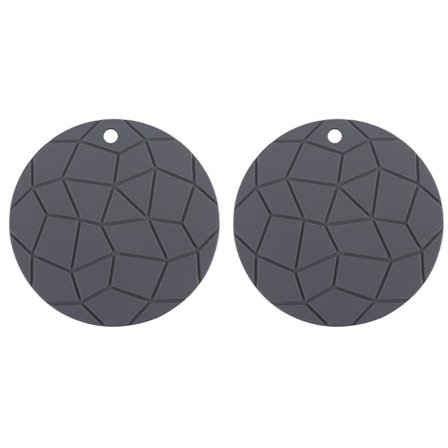 Geometriske grå silikone grydelapper, runde grydeunderlag, varmepuder, 2 pakker