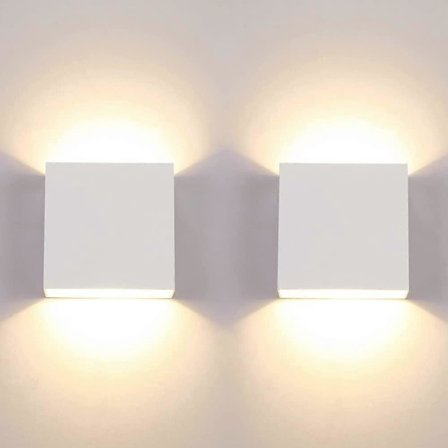 2-pakning LED Vegglampe Innendørs 7W Vanntett Moderne Varmhvit Lampe 3000K Liten Firkantet Lampe for Soverom Hall