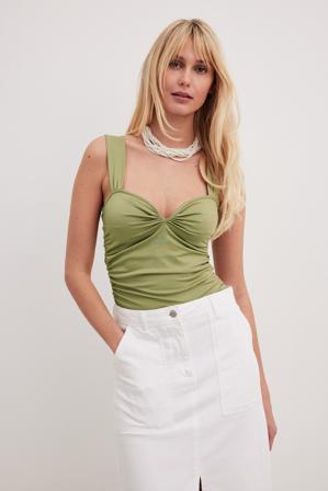 NA-KD Trend Haut froncé sur les côtés à bretelles larges - Hauts froncés - Vert - XX-Small