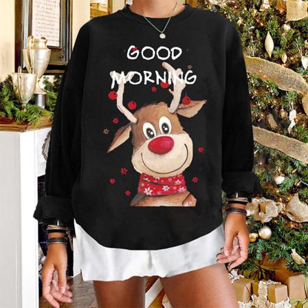 Dam Baggy Xmas Toppar Crew Neck Fleece Letter Printed Sweatshirt