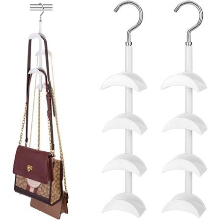 Laukkuripustin kaappiin - Pyörivä käsilaukku ripustuskoukku Laukun säilytystilan säästäjä 4 koukun kanssa, Ripustusjärjestäjä huiville 