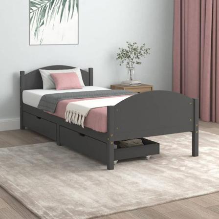 Vidaxl Sängram Med 2 Lådor Mörkgrå Massiv Furu 100x200 Cm Grå