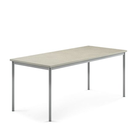 Bord SONITUS, 1800x800x720 mm, stativ silver, ljuddämpande linoleum, grå