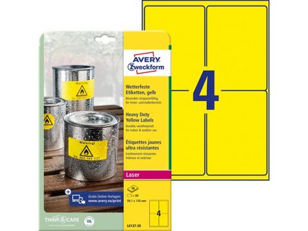AVERY Etikett slitstark gul 99,1x139mm 80/fp - Lyreco - Emballage och lagerutrustning - Etiketter och godsmärkning - Vattenfasta etiketter
