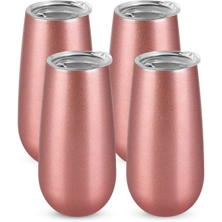 4-pack dubbelisolerat champagneglas med lock, 6 oz okrossbara återanvändbara cocktailglas