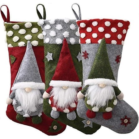 Store Julestrømper, 3-pak, Klassiske Julemands Julestrømper til Voksne og Børn, Slikposeformet Gavepose (LGL)