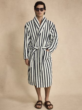 John Henric Men's White Striped Bath Robe Size L/XL
