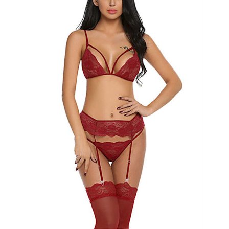 Sexy undertøy flørtende rød tredelt sexy bikinisett (M)