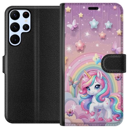 Kompatibel Tegnebogsetui til Samsung Galaxy S24 Ultra Magisk enhjørning med regnbue manke, stjerner og sommerfugle mod en pastelfarvet himmel med skye