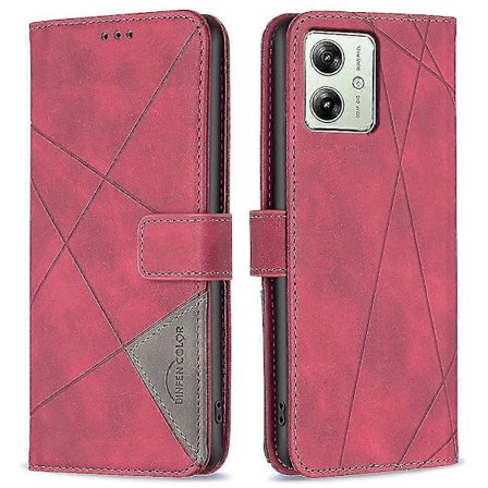 BINFEN COLOR BF05 Deksel til Motorola Moto G54 5G, preget lær stativ telefondeksel