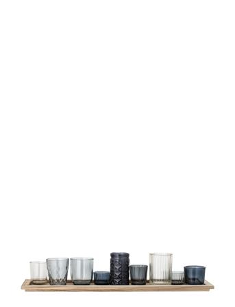 Elvie Fyrfadsstage, Blå, Glas Sæt Of 10 Home Decoration Candlesticks & Tealight Holders Indoor Lanterns Blå Bloomingville