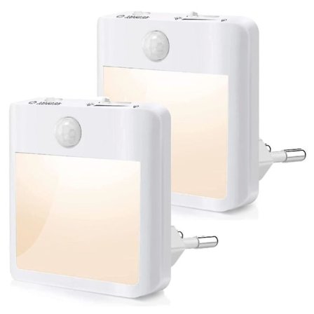 2 stk. Plug-in natlys med bevægelsessensor, auto/tænd/sluk, natlys til børn 4000k naturligt hvidt, selvklæbende skabslampe, trapper, køkken,