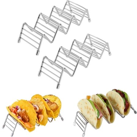 2-delt sæt - Taco-clips i rustfrit stål - Taco-holder - Køkkenudstyr - Sølv