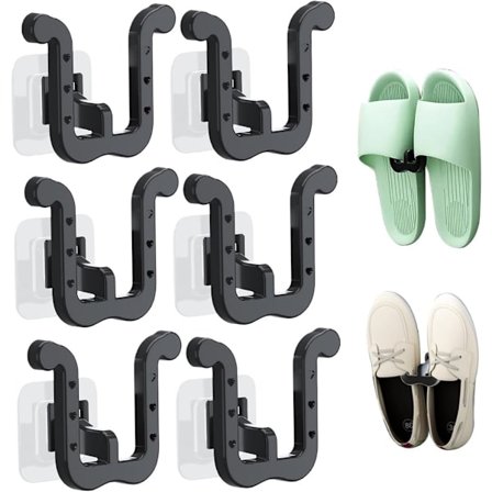 ING Skoopbevaring 6 Stykker Selvklæbende Skoopbevaringssystem Skoreol Hængende Skoreol Skoorganisator Vægmonteret Skoreol Skoholder Ingen Sort