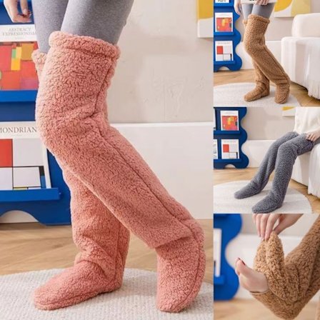 Varme vinterplaidstrømper til kvinder, over knæ, lange, høje lår, knæbeskyttere, strømpebukser