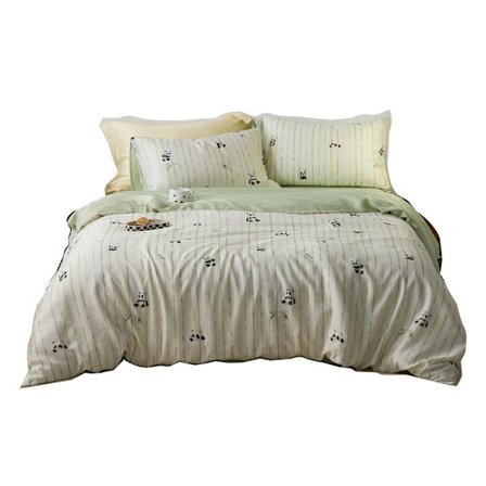 Suloinen panda-vuodevaatesetti pojille ja tytöille, kääntyvä valkoinen ja vihreä peittosetti, 4 osainen setti