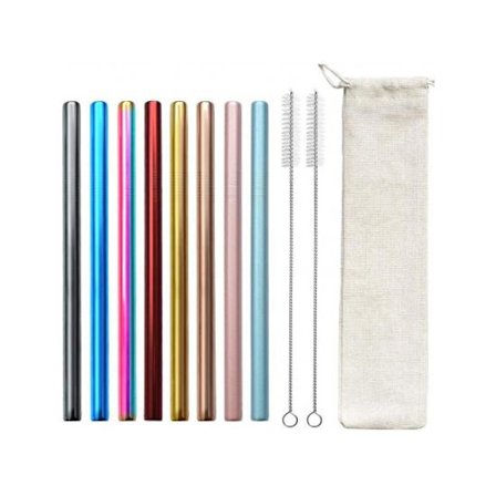 Boblesugerør i rustfritt stål - 8 fargede sugerør