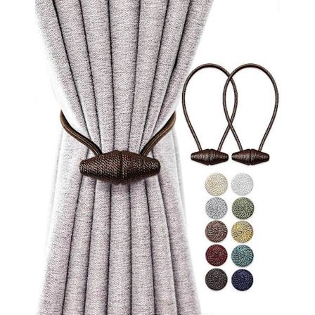 Magnetiske gardinholdere med opgraderet større magnet, 2-pak 47,5 cm draperiholdere til indendørs- og udendørsgardiner - Kaffe