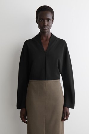 COS Women's Draped Collar Blouse in Black