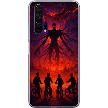 Kompatibelt Mobilskal till Honor Honor 20 Pro Mörk fantasyillustration inspirerad av Stranger Things med övernaturlig varelse, blixtar och cyklande