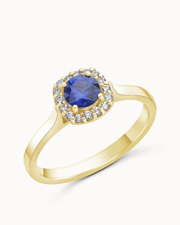 Bague en Pierres Précieuses Grace Or Jaune 18K - Saphir Bleu Fabriqué en Laboratoire - Bagues de Fiançailles de Vanbrun