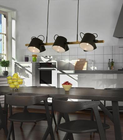 Aneta Lighting ESPRESSO taklampe 6-lys, svart/tre