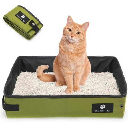 Bærbar Foldbar Kattebakke - Stor Grøn, Lækagesikker & Vandtæt til Rejser, Camping, Hoteller (Ekstra Størrelse til Voksne Katte)