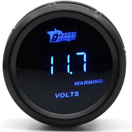 DRAGON GAUGE 2'' 52MM Volttimittari 0-15V Musta Digitaalinen Sininen LED