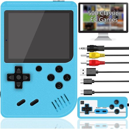 Retro Handheld Game Console with 500 Classic FC Games 3.0-inch Screen 1200mAh Rechargeable Battery Light Blue