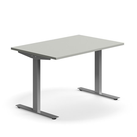 Schreibtisch QBUS, 1200x800 mm, T-Fuß-Gestell, silber/hellgrau