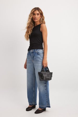 NA-KD Korta jeans med vida ben - Mid waist jeans - Blå - EU 34