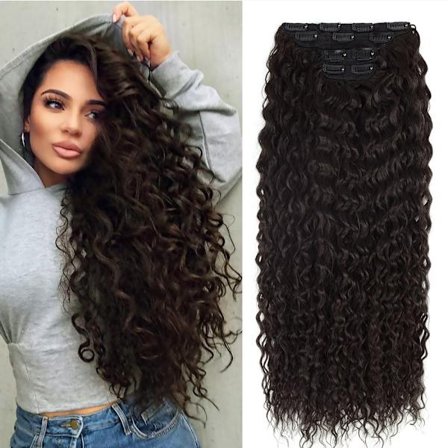 Kinky Curly Clip In Hair Extensions Syntetiskt 28” Super Long Anjo Plus Natural 613 Brown Corn Wave Full Head Fake Hair Bits