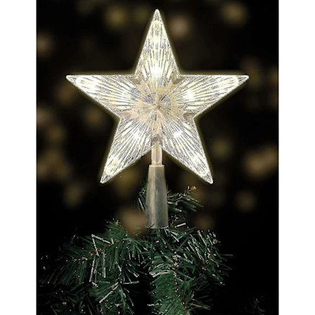 Juletræstop med 10 LED'er med strømstik - Belyst juletræstop i varm hvid - Juletræsstjerne top